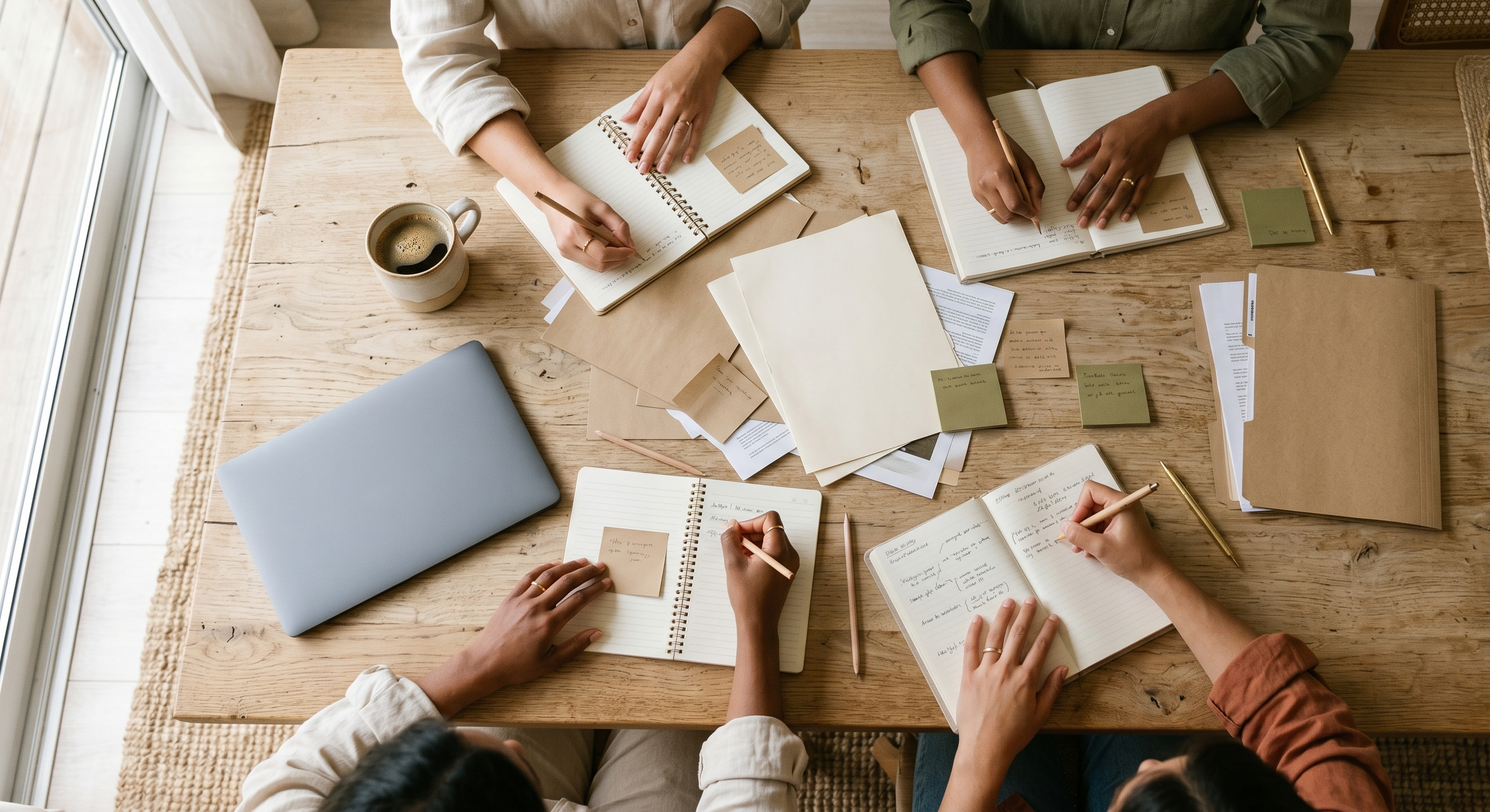 Sesión colaborativa de mujeres trabajando en equipo